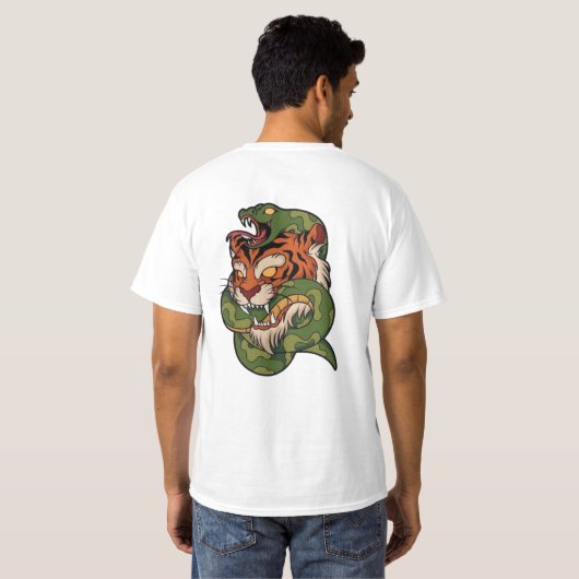 Tiger vs Snake Wild Animal Battle Kunstwerk T-shirt (Achterkant volledig)
