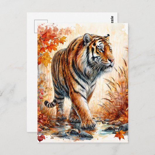 Tiger Walking in de herfst Waterverf Briefkaart (Voorkant / Achterkant)