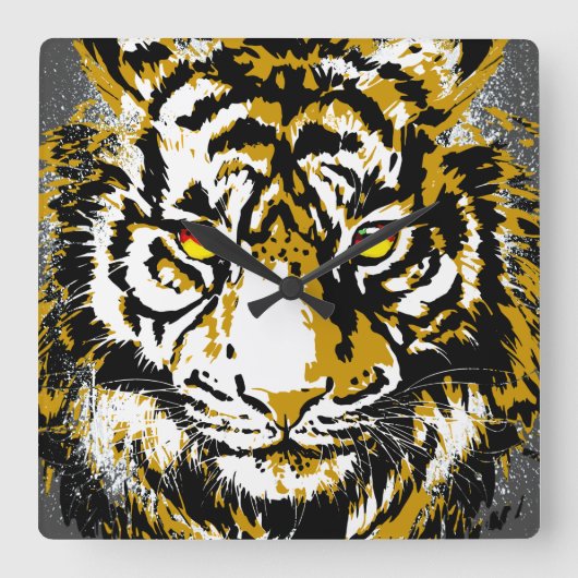 Tiger Wall Clock - Tiger Head Clock Vierkante Klok (Voorkant)