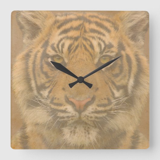 Tiger Wall Clock Vierkante Klok (Voorkant)