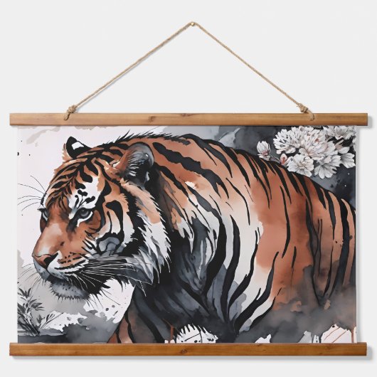 Tiger Waterverf Grunge Hangend Wandkleed (Voorkant 2)