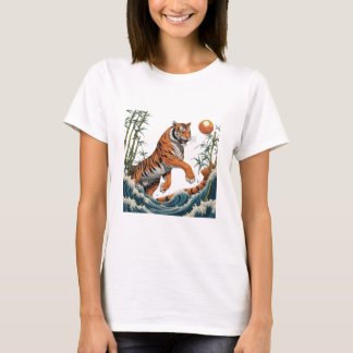 Tiger Wave Art - Ukiyo-e Bamboo Sunset Design T-shirt