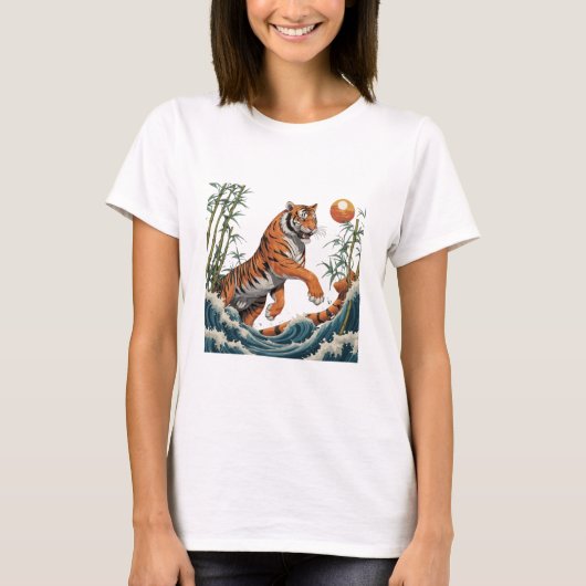 Tiger Wave Art - Ukiyo-e Bamboo Sunset Design T-shirt (Voorkant)