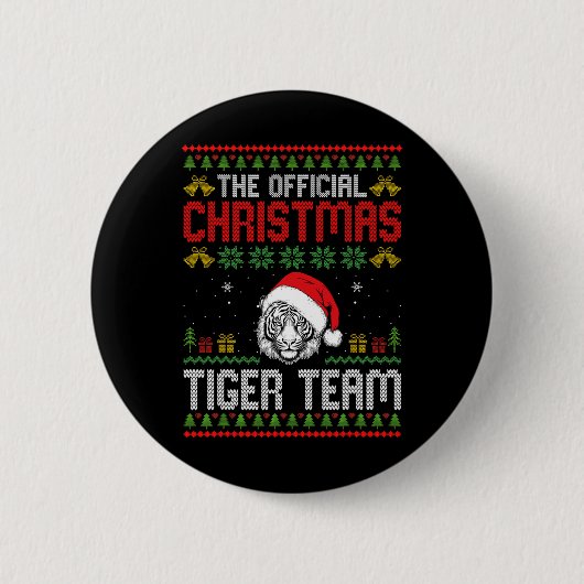 Tiger Wearing Santa Hat Xmas Lights Merry Christma Ronde Button 5,7 Cm (Voorkant)