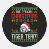 Tiger Wearing Santa Hat Xmas Lights Merry Christma Ronde Sticker (Voorkant)