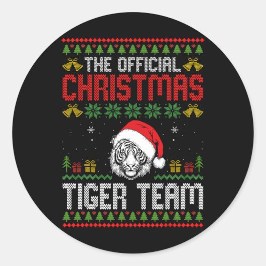 Tiger Wearing Santa Hat Xmas Lights Merry Christma Ronde Sticker (Voorkant)