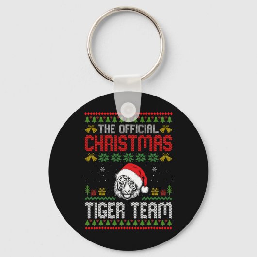 Tiger Wearing Santa Hat Xmas Lights Merry Christma Sleutelhanger (Voorkant)