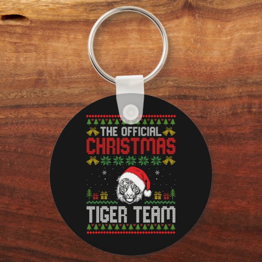 Tiger Wearing Santa Hat Xmas Lights Merry Christma Sleutelhanger (Voorkant)