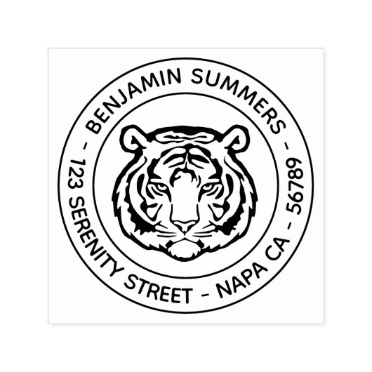Tiger, Wild Cat Round Address Zelfinktende Stempel (Design)