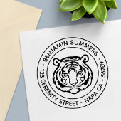 Tiger, Wild Cat Round Address Zelfinktende Stempel