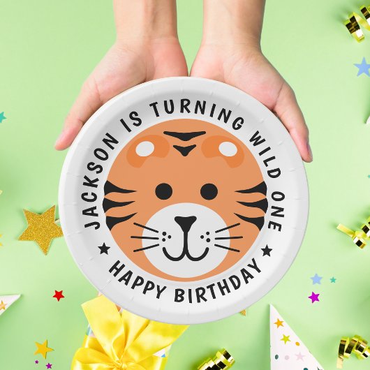 Tiger Wild Een Oerwoud Safari Dier Kids Verjaardag Papieren Bordje