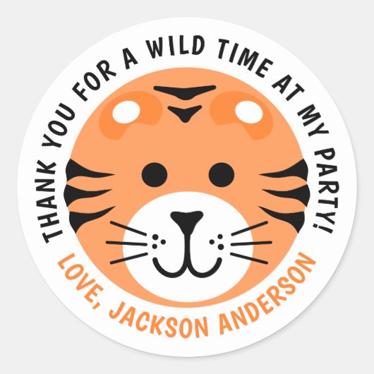 Tiger Wild Een Oerwoud Safari Dier Kids Verjaardag Ronde Sticker (Voorkant)