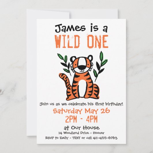 Tiger Wild One Birthday Party Kaart (Voorkant)