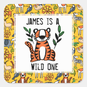 Tiger Wild One Birthday Party Vierkante Sticker