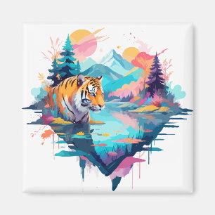 Tiger Wildlife Animal Natuur Outdoors Waterverf Magneet