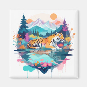 Tiger Wildlife Animal Natuur Outdoors Waterverf Magneet