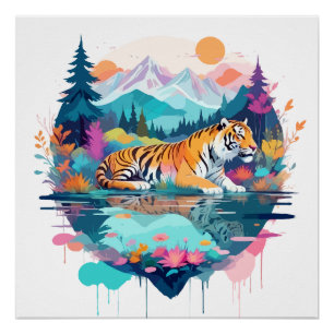 Tiger Wildlife Animal Natuur Outdoors Waterverf Perfect Poster