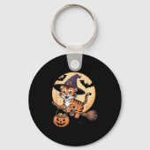 Tiger Witch Hat Pumpkin Halloween Costume Men Wome Sleutelhanger (Voorkant)