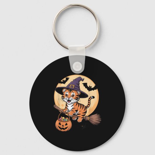 Tiger Witch Hat Pumpkin Halloween Costume Men Wome Sleutelhanger (Voorkant)
