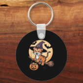 Tiger Witch Hat Pumpkin Halloween Costume Men Wome Sleutelhanger (Voorkant)