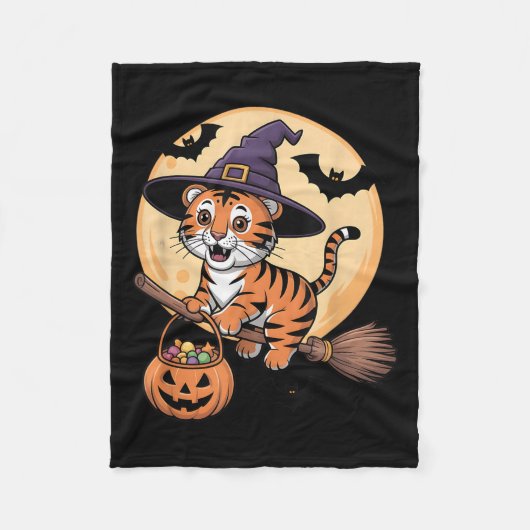 Tiger Witch Pet Pompoen Halloween Kostuum Mannen V Fleece Deken (Voorkant)