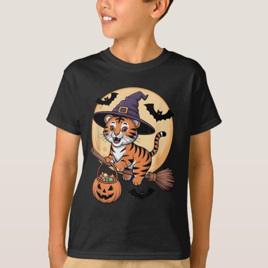Tiger Witch Pet Pompoen Halloween Kostuum Mannen V T-shirt (Voorkant)
