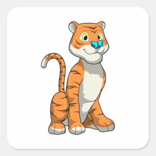 Tiger with Butterfly Vierkante Sticker (Voorkant)