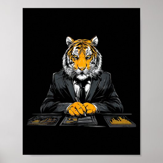 Tiger Working Portrait Drawing Artwork Animal Artw Poster (Voorkant)