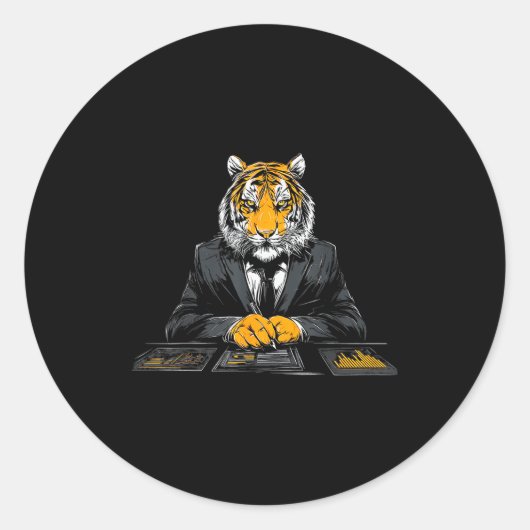 Tiger Working Portrait Drawing Artwork Animal Artw Ronde Sticker (Voorkant)