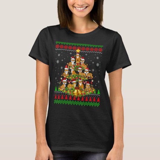 Tiger Xmas Lights Ugly Tiger Christmas Tree 1 T-shirt (Voorkant)