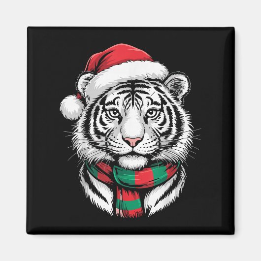 Tiger Xmas Santa Hat F Kerstkostuum Magneet (Voorkant)