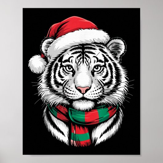 Tiger Xmas Santa Hat F Kerstkostuum Poster (Voorkant)