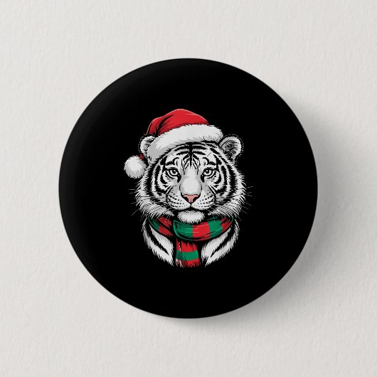 Tiger Xmas Santa Hat F Kerstkostuum Ronde Button 5,7 Cm (Voorkant)
