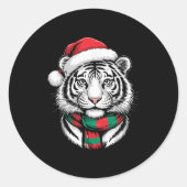 Tiger Xmas Santa Hat F Kerstkostuum Ronde Sticker (Voorkant)