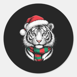 Tiger Xmas Santa Hat F Kerstkostuum Ronde Sticker