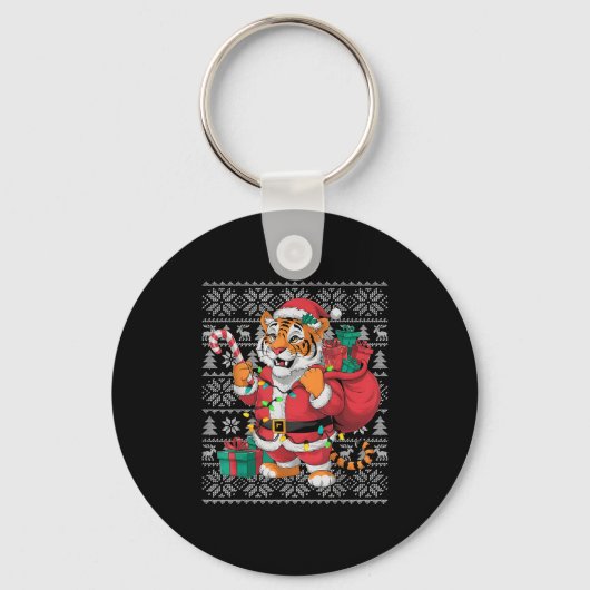 Tiger Xmas Sweater Style Ugly Santa Bengal Tiger C Sleutelhanger (Voorkant)
