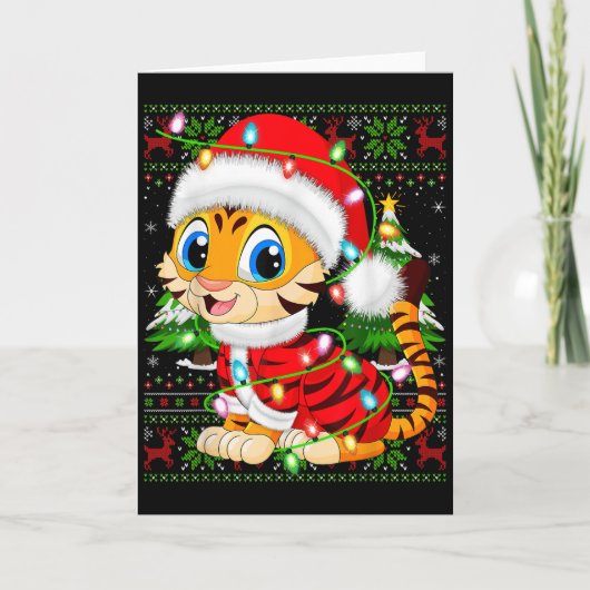 Tiger Xmas Sweater Style Ugly Santa Tiger Christma Kaart (Voorkant)