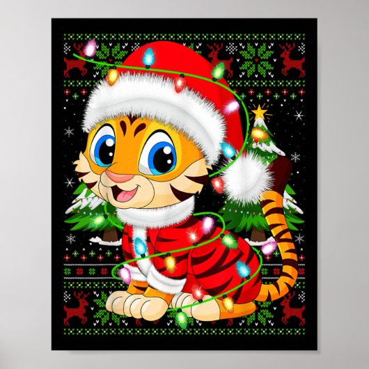 Tiger Xmas Sweater Style Ugly Santa Tiger Christma Poster (Voorkant)