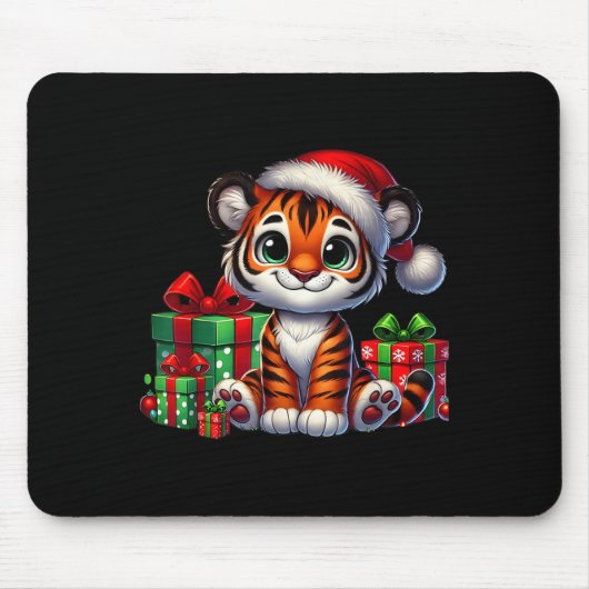 Tiger Xmas Verlichting Santa Hat Tiger Kerstmis Muismat (Voorkant)