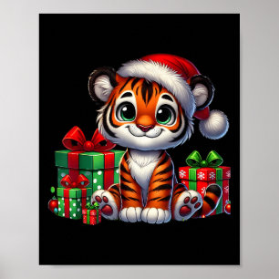 Tiger Xmas Verlichting Santa Hat Tiger Kerstmis Poster