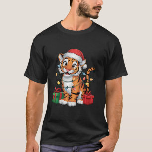 Tiger Xmas Verlichting Santa Hat Tiger Kerstmis T-shirt