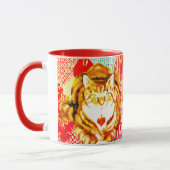 Tiger Yellow Cat Red Whimsical Background Mug Mok (Links)