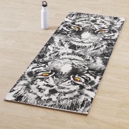 Tiger Yoga Mat Drawing Black and White - Big Cats