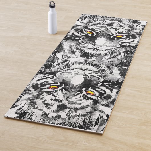 Tiger Yoga Mat Drawing Black and White - Big Cats (In situ)
