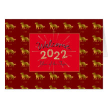 Tiger Zodiac Welcome 2022 Custom Gold Glitter Kaar