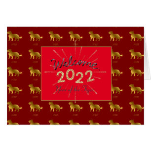 Tiger Zodiac Welcome 2022 Custom Gold Glitter Kaar