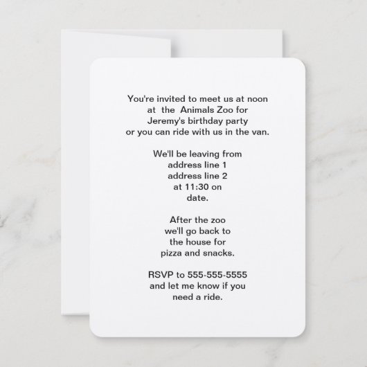 Tiger Zoo Verjaardagsfeestuitnodigingen Kaart (Achterkant)