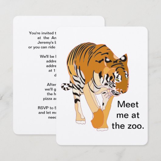 Tiger Zoo Verjaardagsfeestuitnodigingen Kaart (Voorkant / Achterkant)