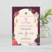 TigerNa Crimson Floral Wedding Invitation Kaart (Staand voorkant)