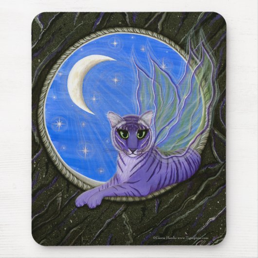 Tigerpixie Fairy Tiger Fantasy Cat Art Mousepad Muismat (Voorkant)
